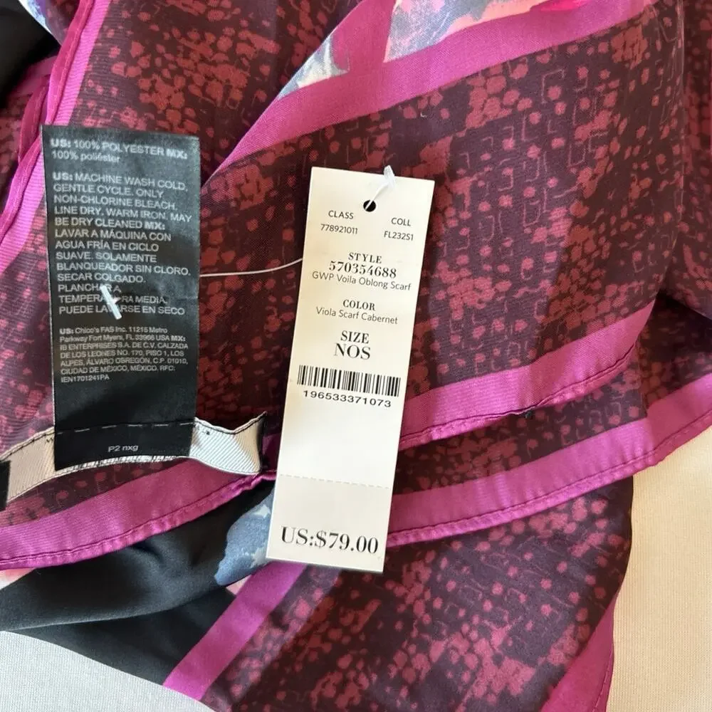 White House Black Market Viola Oblong Scarf Floral Pink‎ Purple NWT